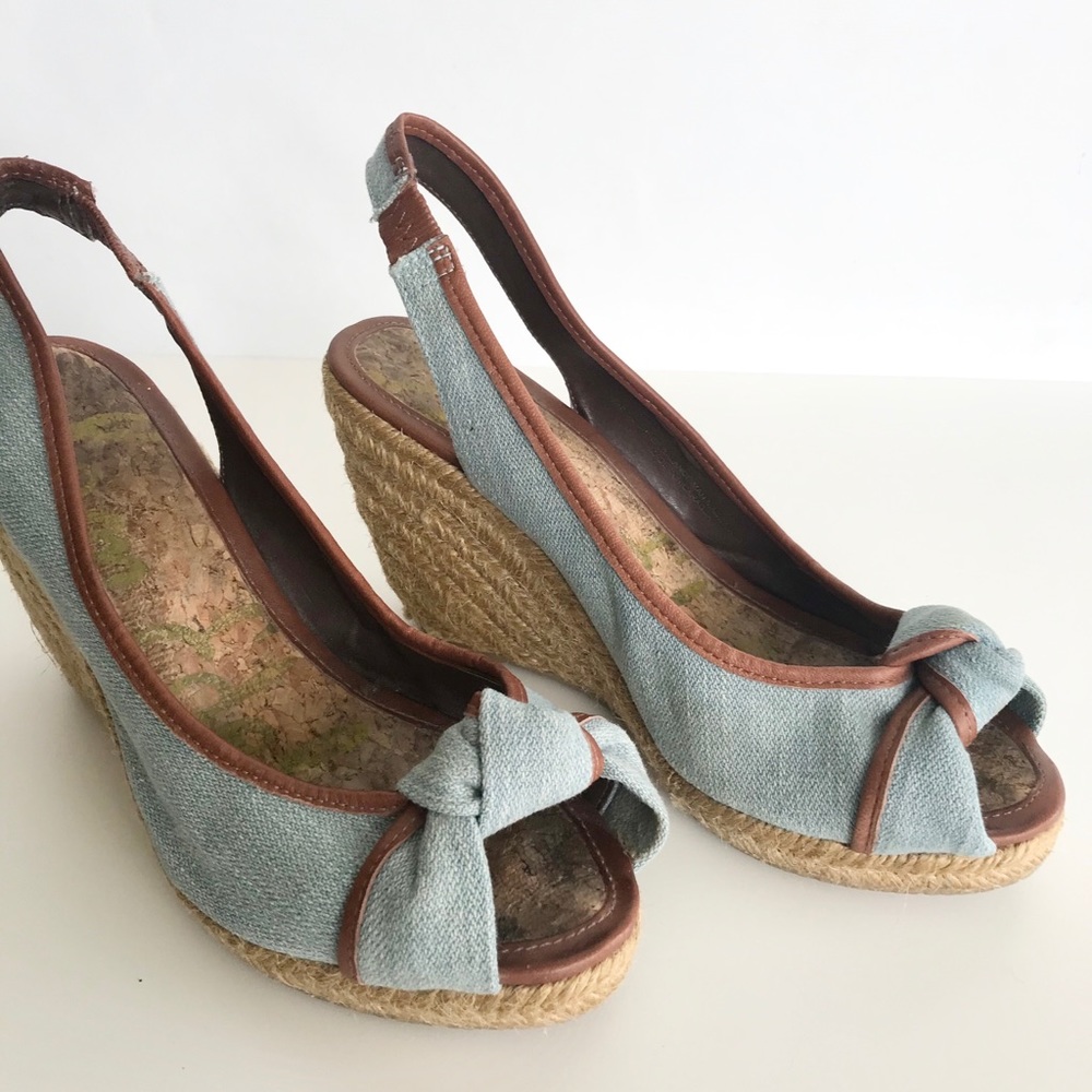 Sam Edelman Denim Wedges Heel Shoes Platform 7 1/2